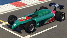 An R88 with an Olympian Motorsports livery in Grand Theft Auto Online. (Rear quarter view)