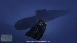 Board Tony's submarine via the moon pool.