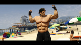 Baby D as he appears in the "A Picket Fence and a Dog Named Skip" trailer for the Enhanced Edition of Grand Theft Auto V.