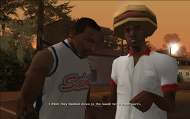 Loc tells CJ that he thinks that the people he saw were heading to a party at the Santa Maria Beach.