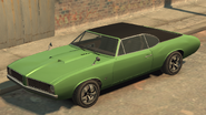 A Stallion with a soft-top roof in Grand Theft Auto IV. (Rear quarter view)