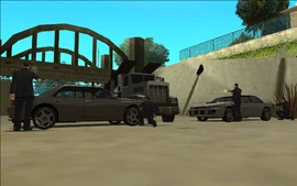 Unfortunately for CJ and Smoke, the Russians have formed a roadblock and the Packer that was pursuing them stops in front of the roadblock.