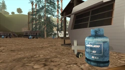 A series of "Carcer Gas!" propane tanks located around  in .