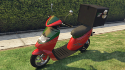 The Pizza This...-branded Faggio. (Rear quarter view)