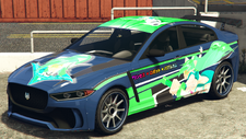 A Jugular with a Shiny Wasabi Kitty livery in Grand Theft Auto Online. (Rear quarter view)