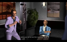 In his high, Ken volunteers to be Tommy's stick up man.