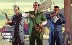 Pre-release artwork of Michael, Trevor and Franklin during Blitz Play.