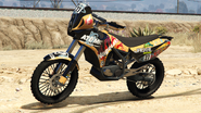 A BF400 with an Atomic livery in Grand Theft Auto Online. (Rear quarter view)