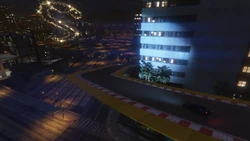 Turning right after the  and descending to ground level
