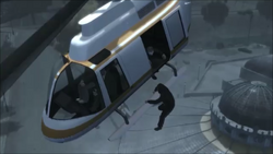 Dimitri's goon about to kick Niko off the helicopter.