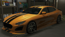 Raf's yellow "ANG3L1S" Cinquemila. (Rear quarter view)