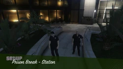Two players wearing the cop outfit in Grand Theft Auto Online.