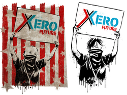 Arena War graffiti in Grand Theft Auto Online of children holding a sign saying "Xero Future" in the style of the Xero logo meant to protest the company and perhaps their impact on the environment.