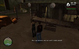 MadeInHeaven-GTASA-SS15.png (1.52 MB) Carl says that if she feels so great today, maybe she won't go crazy like during their previous robberies.