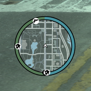 Grand Theft Auto IV; the green bar denotes the player's health and the blue bar denotes the player's armor. (Wanted level radar)
