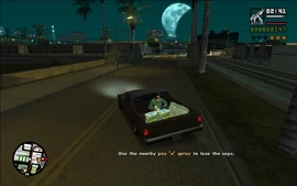 CJ must now drive to the Pay 'n' Spray to respray the car and shake the cops.