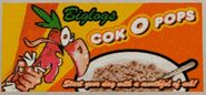 A Cok O Pops advert inside of a 24/7 shop.