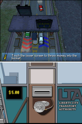 Paying the fare at the Dukes Bay Bridge in GTA Chinatown Wars.