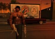 Carl Johnson dual-wielding a TEC 9.