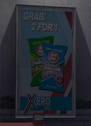 A Phat Chips advertisement at Xero gas station.