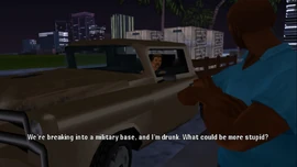 They arrive at the army base, but Vic worries that Phil will do something stupid. Phil replies with a clever reply.