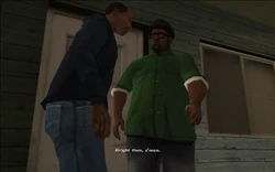 CJ tells Smoke that they should go.