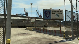 Entrance sign to the seaport.