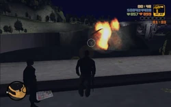 Shortly after the second shot, the helicopter starts breaking apart and exploding.