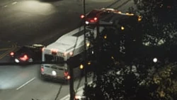 The bus driving through  in an 