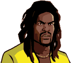 Artwork of King Courtney in the main menu in Grand Theft Auto Advance.