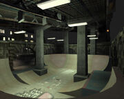 The Fishmarket South skate park underneath the rising span of Broker Bridge.