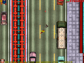 The truck driver confronts the protagonist with a Pistol.