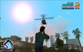 Tommy taking out the helicopter and its' pilot.