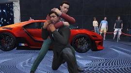 The Duggan carjacker about to steal the podium vehicle.