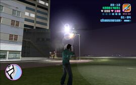 Tommy shooting down a VCPD Maverick to send enough shockwaves through Vice City.