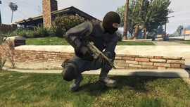 A NOOSE TRU officer armed with an SMG, who has left the Police Transporter.