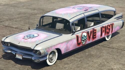 A Brigham with a Love Fist livery in Grand Theft Auto Online. (Rear quarter view)