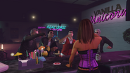 The four members drinking at the Vanilla Unicorn in the end of the heist.