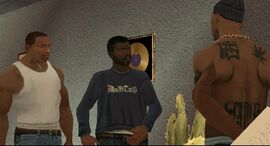Carl Johnson and Madd Dogg confronting OG Loc at Blastin' Fools Records.