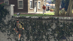 Running from Justin and Poppy Mitchell's security.