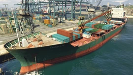 Shipping containers on the  freighter in .