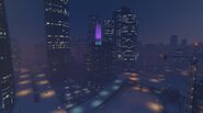 Downtown Los Santos during snowfall at night.