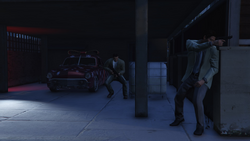 The gang guarding the target vehicle.