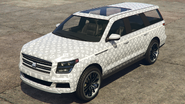 A Landstalker XL with a Bigness X Sessanta Nove livery in Grand Theft Auto Online. (Rear quarter view)