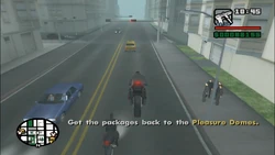 After collecting all the packages, CJ must head back to Jizzy's club.