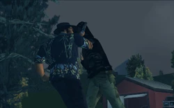 After a few moments, Claude punches the gangster and knocks him out.