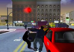 Claude in the beta carjacking a Triad member. Notice the different car.