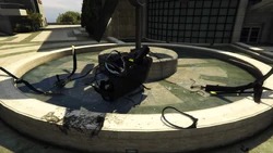 Destroyed helicopter in one of the fountains after The Wrap Up.