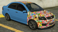 A stickerbomb Asea. (Rear quarter view).