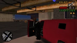 Getting in the van.